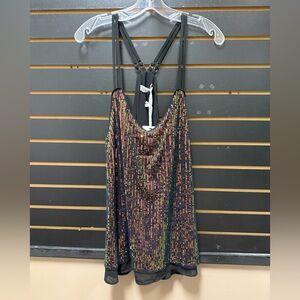 Grace Karin Sequin Tank Top XL Black Multicolor Strappy Sleeveless NWT